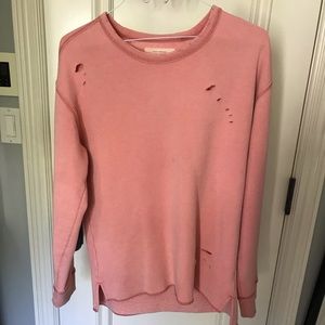 Salmon pink oversized distressed crewneck